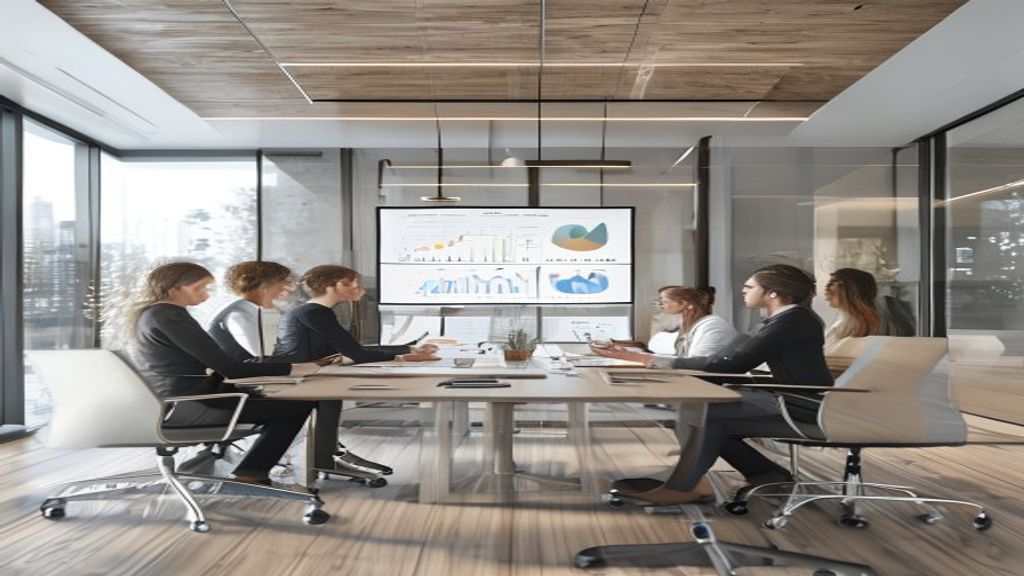 Strategy review session in modern boardroom